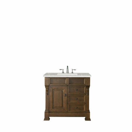 JAMES MARTIN VANITIES Brookfield 36in Single Vanity, Country Oak w/ 3 CM Eternal Serena Quartz Top 147-114-5576-3ESR